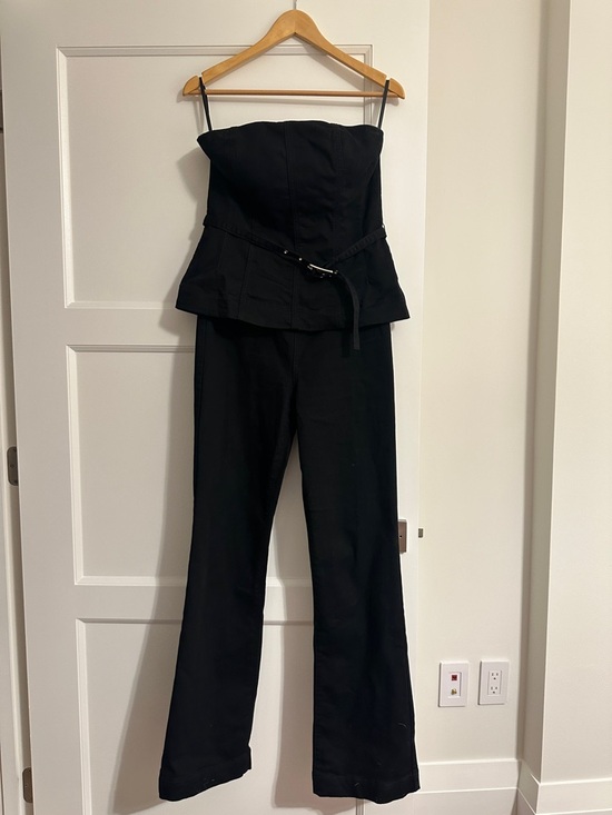 White House Black Market Pants - White House Black Market Black Strapless Denim Jumpsuit with Belt